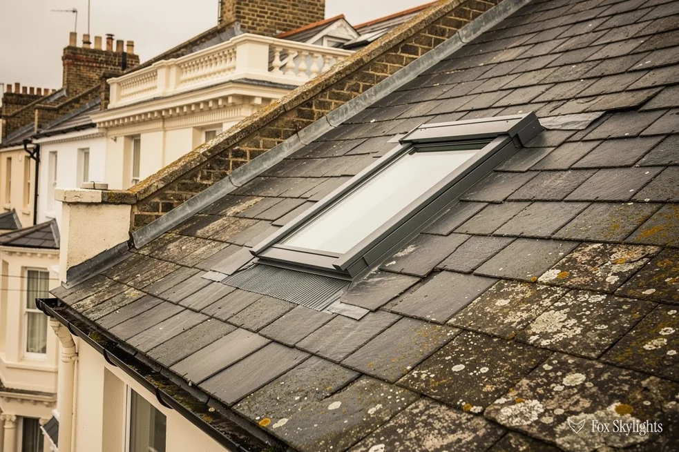 Low profile rooflight in the slate roof of a Victorian terrace